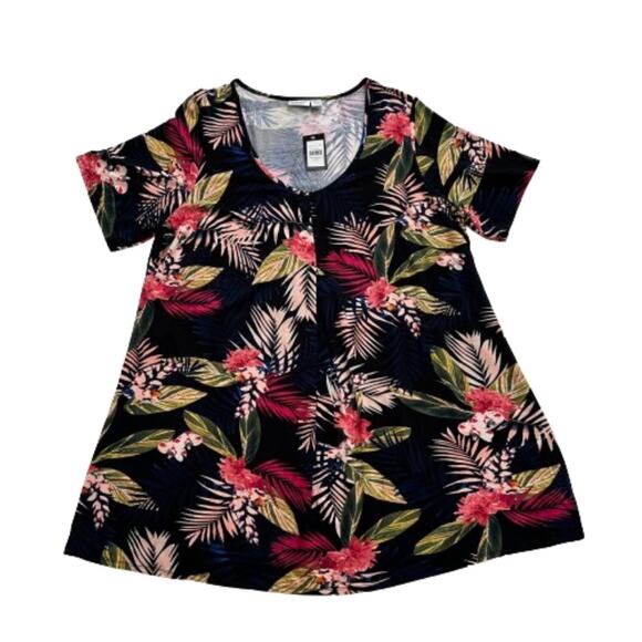 Avenue Black Liv Tropical Print Pleat Short Sleeve Tunic Top Plus Size 20 NEW - Picture 12 of 15